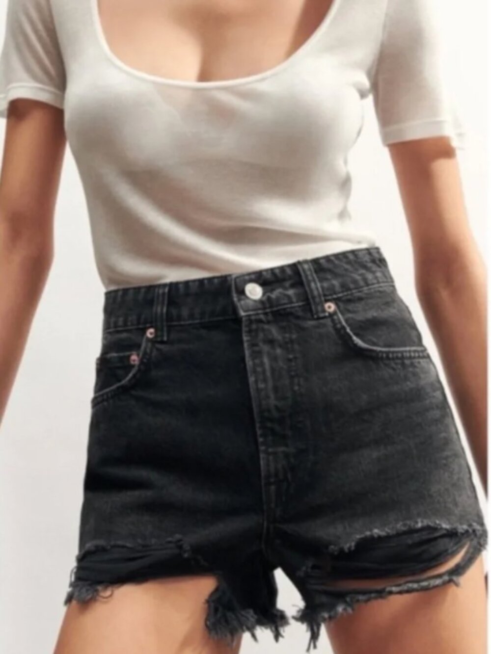 Zara the high waist short Black Distressed Denim Cutoff Shorts black distress